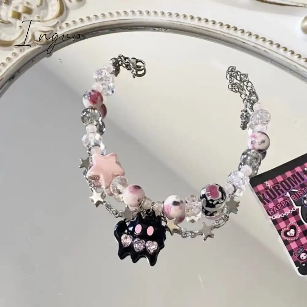 Fashion Cute Cat Y2k Sweet And Cool Hot Girl Star Bracelet For Women Crystal Beaded Double Layer Stacked Bracelet Party Gift