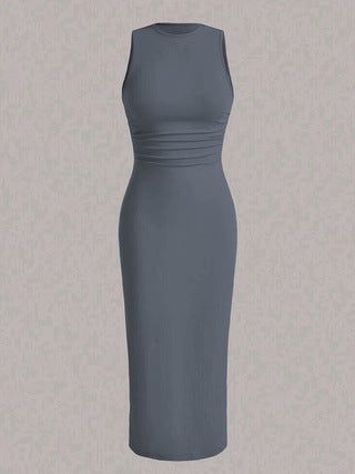 Spring and summer new plain color wrinkled waist vest skirt
