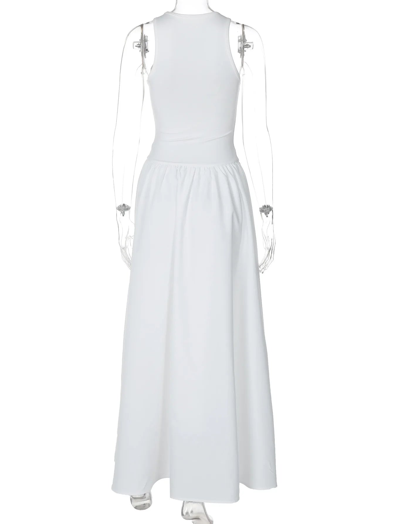 Ingvn  Fashion O-neck Sleeveless Long Tank Dresses for Women White  Summer Casual Office Lady High Waist A-line Black Holiday Dress