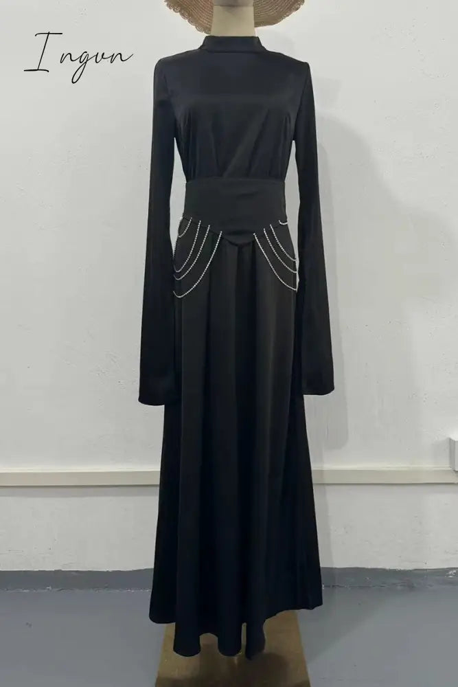Elegant Solid Slit Half A Turtleneck Waist Skirt Dresses