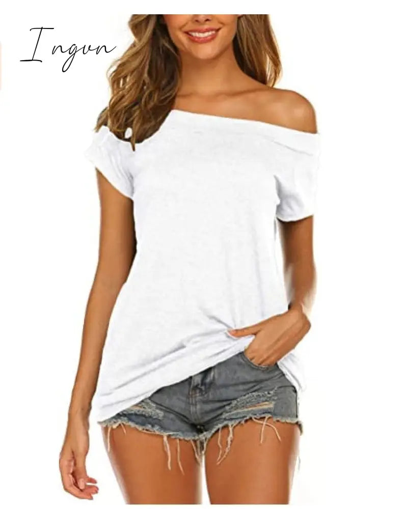 Ingvn - Stylish Off Shoulder Solid Color Long Sleeve Tops