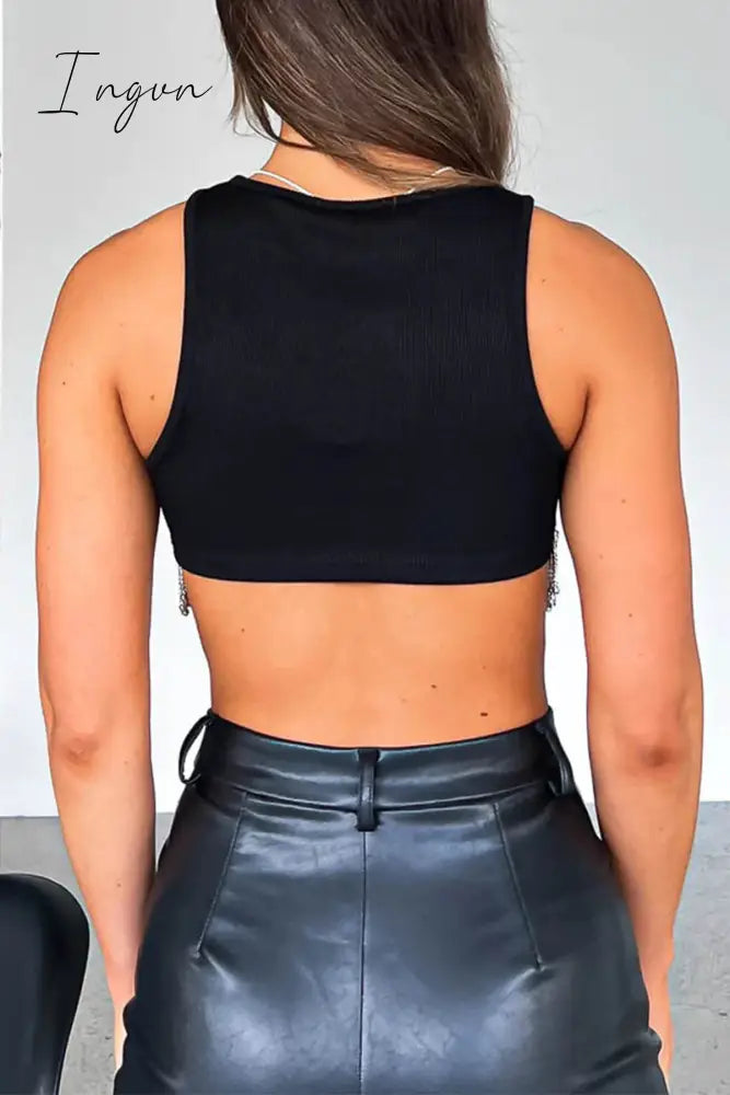 Ingvn - Sexy Solid Tassel Beaded O Neck Tops
