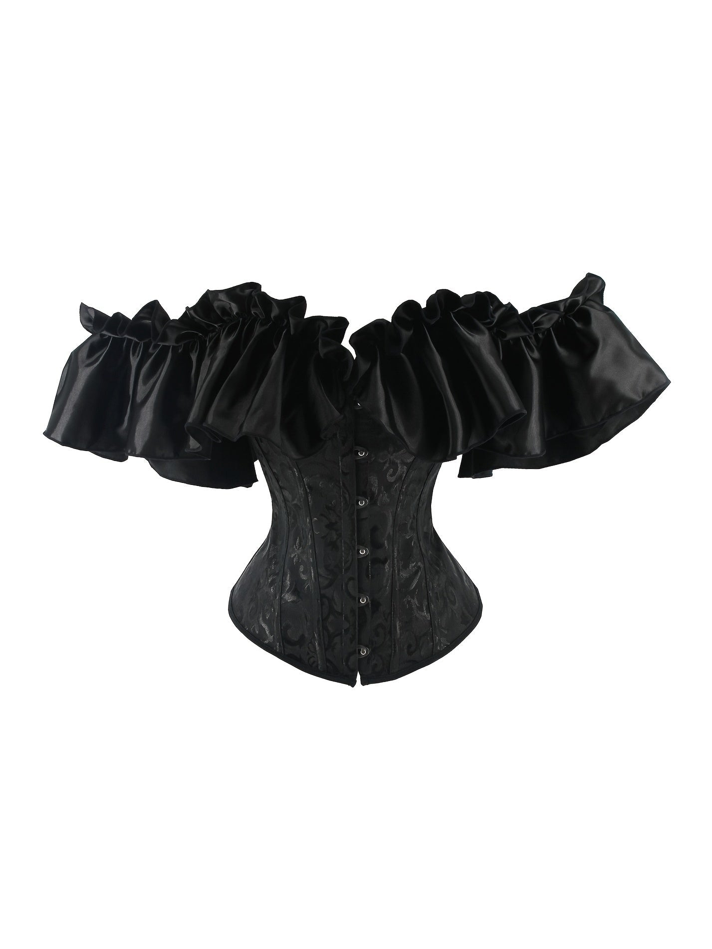 Elegant Black Ruffle Sleeve Corset Top – Chic Lace-Up & Stretch Bustier, Polyester Shapewear with Exaggerated Ruffle Detail for Women