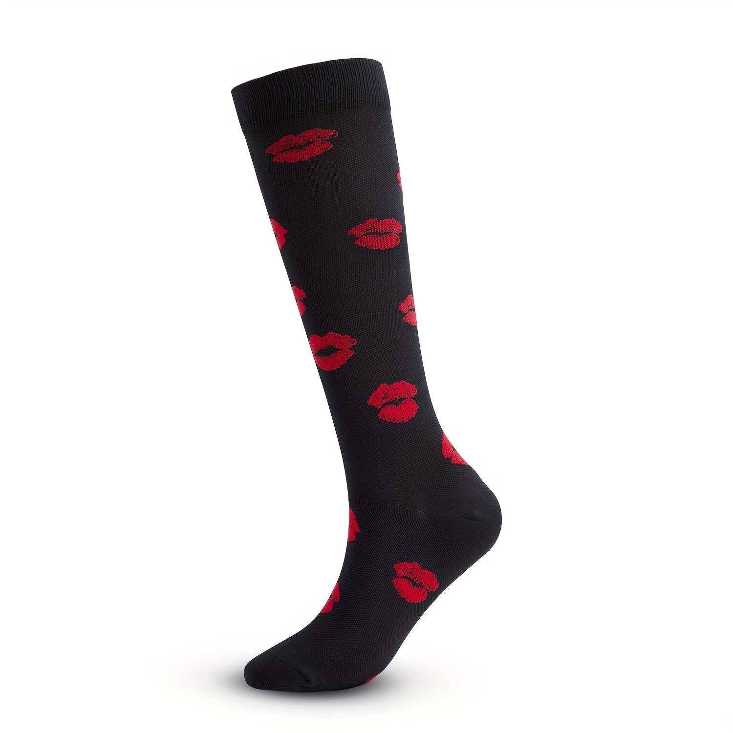 1 Pair of Stylish Striped Compression Socks for Women - Breathable, Comfortable, and Protective Ankle and Calf Support for All-Season Wear - Hand Wash Only, Nylon Blend Knit Fabric