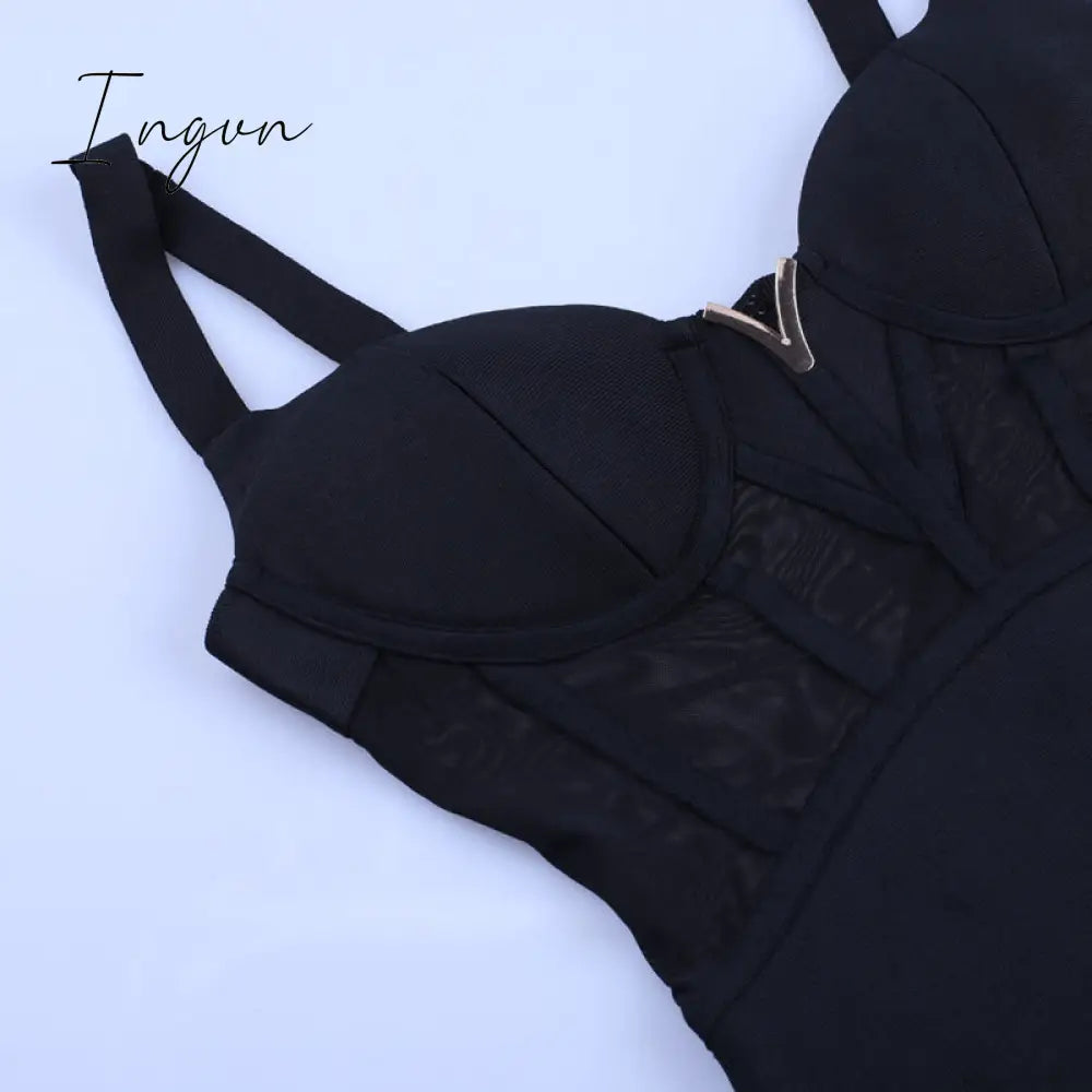 Ingvn - Bandage Dress Women Black Bodycon Dress Elegant Sexy High Quality Mesh Insert Corset Evening Party Dress Club Summer New