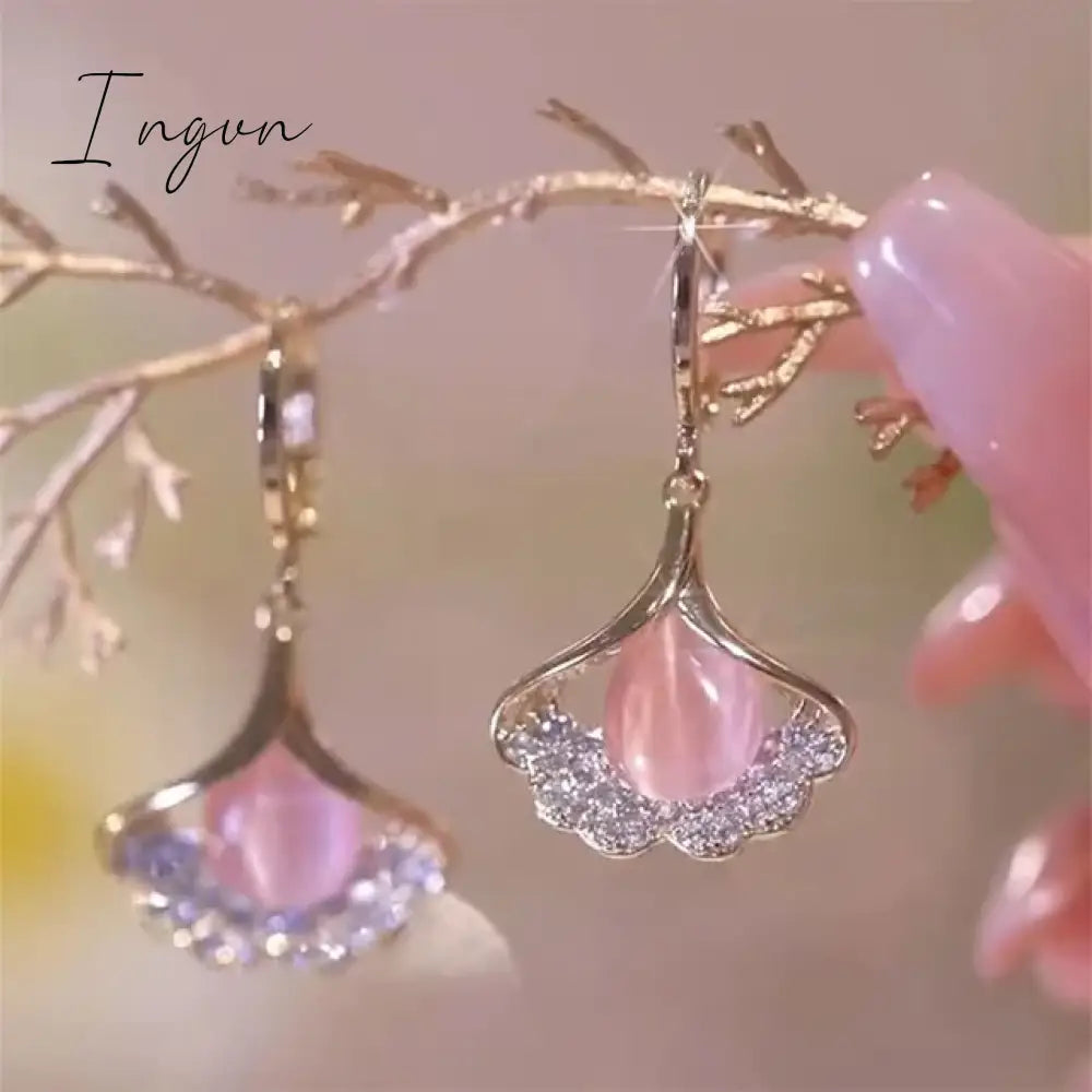 New Purple Crystal Flower Dangle Earrings For Women Girls Shining Zircon Love Heart Waterdrop Earring Wedding Luxury Jewelry