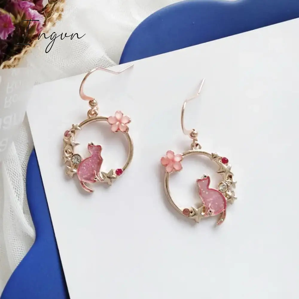 Korean Style Flower Cute Animal Dangle Earrings For Women Moon Stars Kitten Rabbit Balloon Asymmetric Earring Party Jewelry Gift