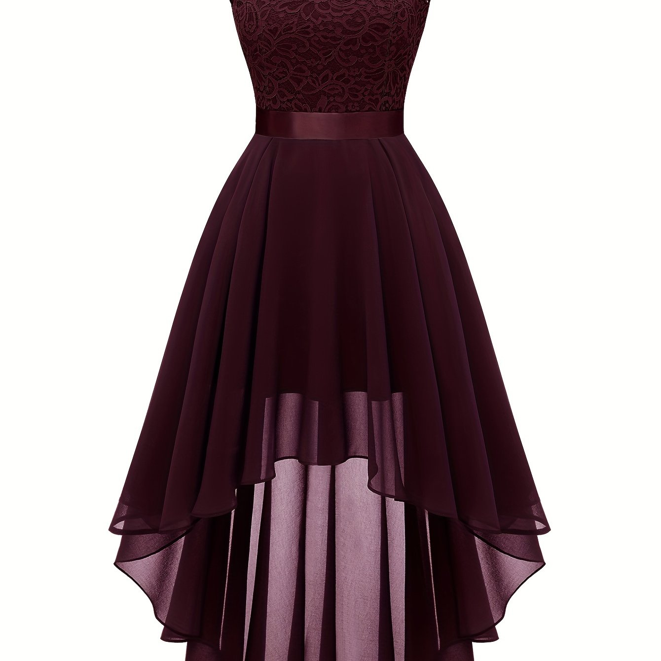 Contrast Lace Asymmetric Hem Wedding Dress, Elegant Solid Bow Waist Tank Dress For Party & Banquet, Homecoming Dress, Women's Clothing
