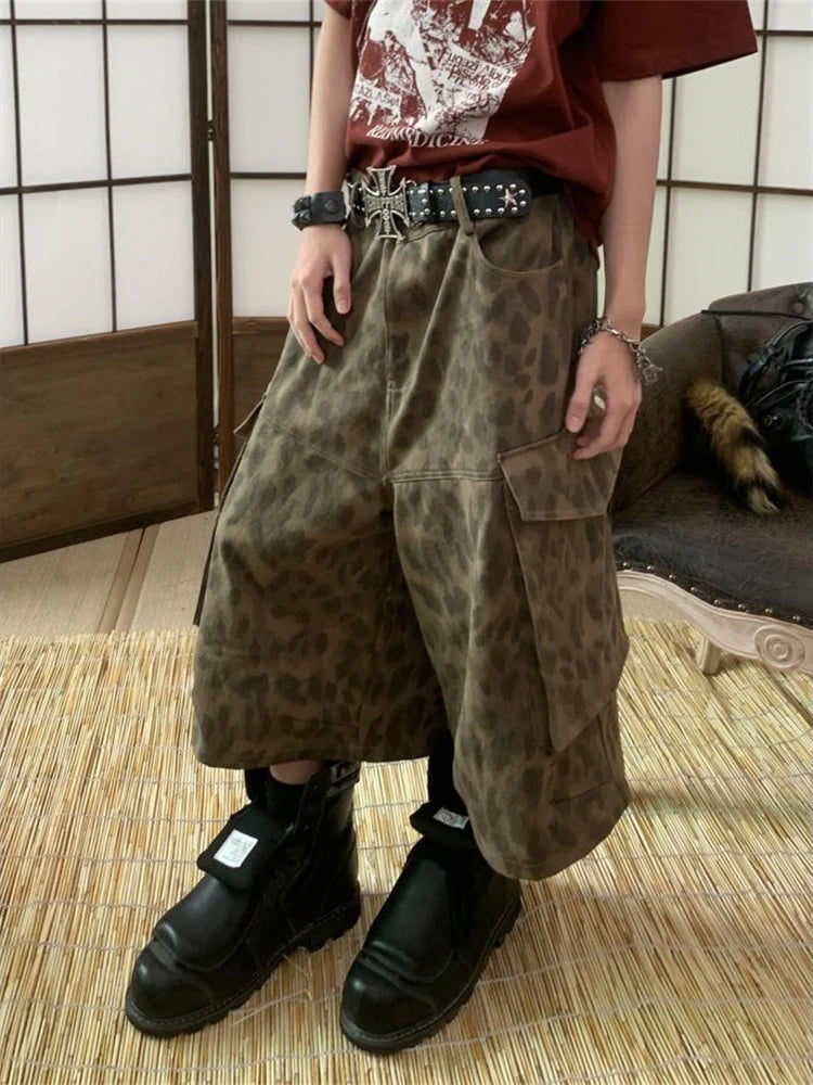 Ingvn  Women's Leopard Print Camouflage Capris Unisex Loose Shorts Summer Street Style Young Girl Casual Bottom Female Calf-length Pant