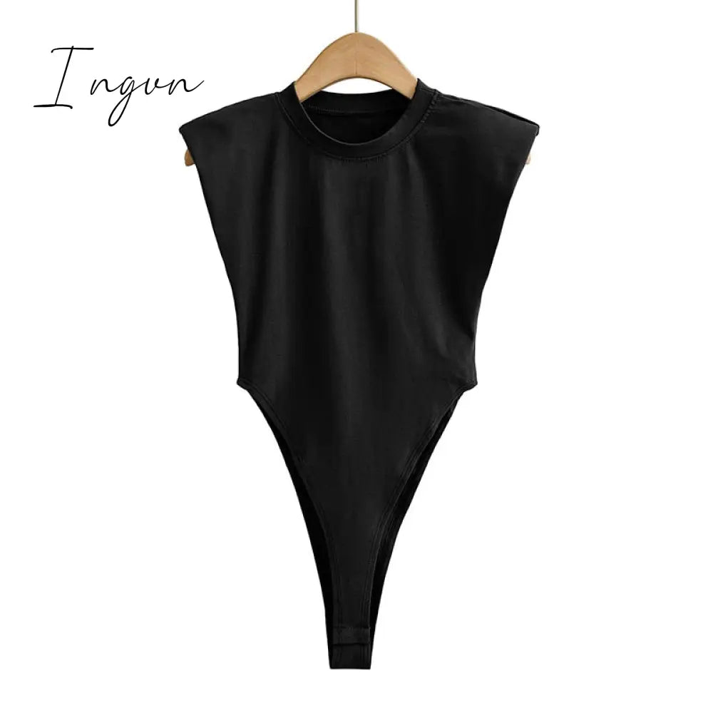 Ingvn - Sexy tops women Summer one-pieces bodycon bodysuit padded shoulder bodysuit black sleeveless body suits for women white