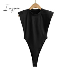 Ingvn - Sexy tops women Summer one-pieces bodycon bodysuit padded shoulder bodysuit black sleeveless body suits for women white