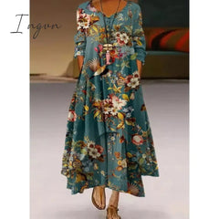 Ingvn - Fashion Summer Maxi Dress Women's Printed Sundress Casual Short Sleeve Vestidos Female High Waist Robe Femme midi elbise
