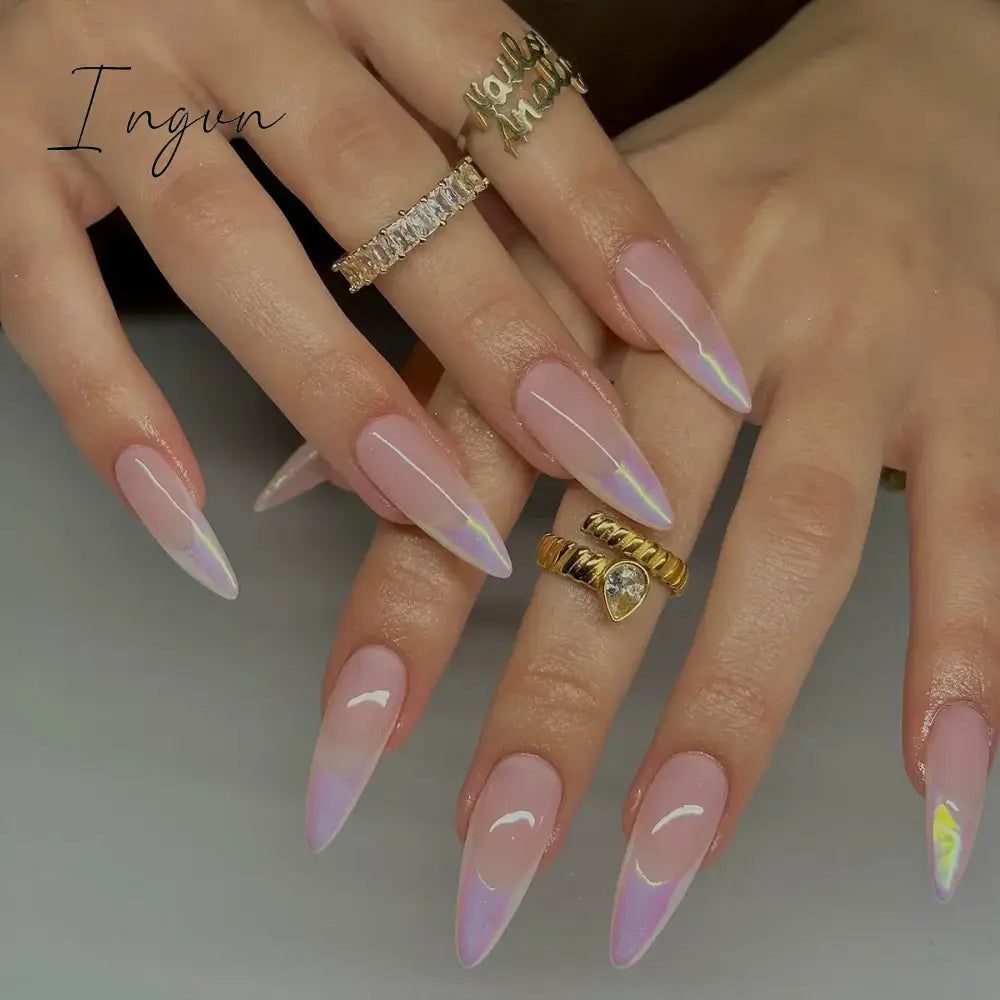 24Pcs 3D Long Almond False Nails Red Nude Ballet Stiletto Wearable Fake Nails MilkTea Color Jelly Full Cover Press On Nail Tips