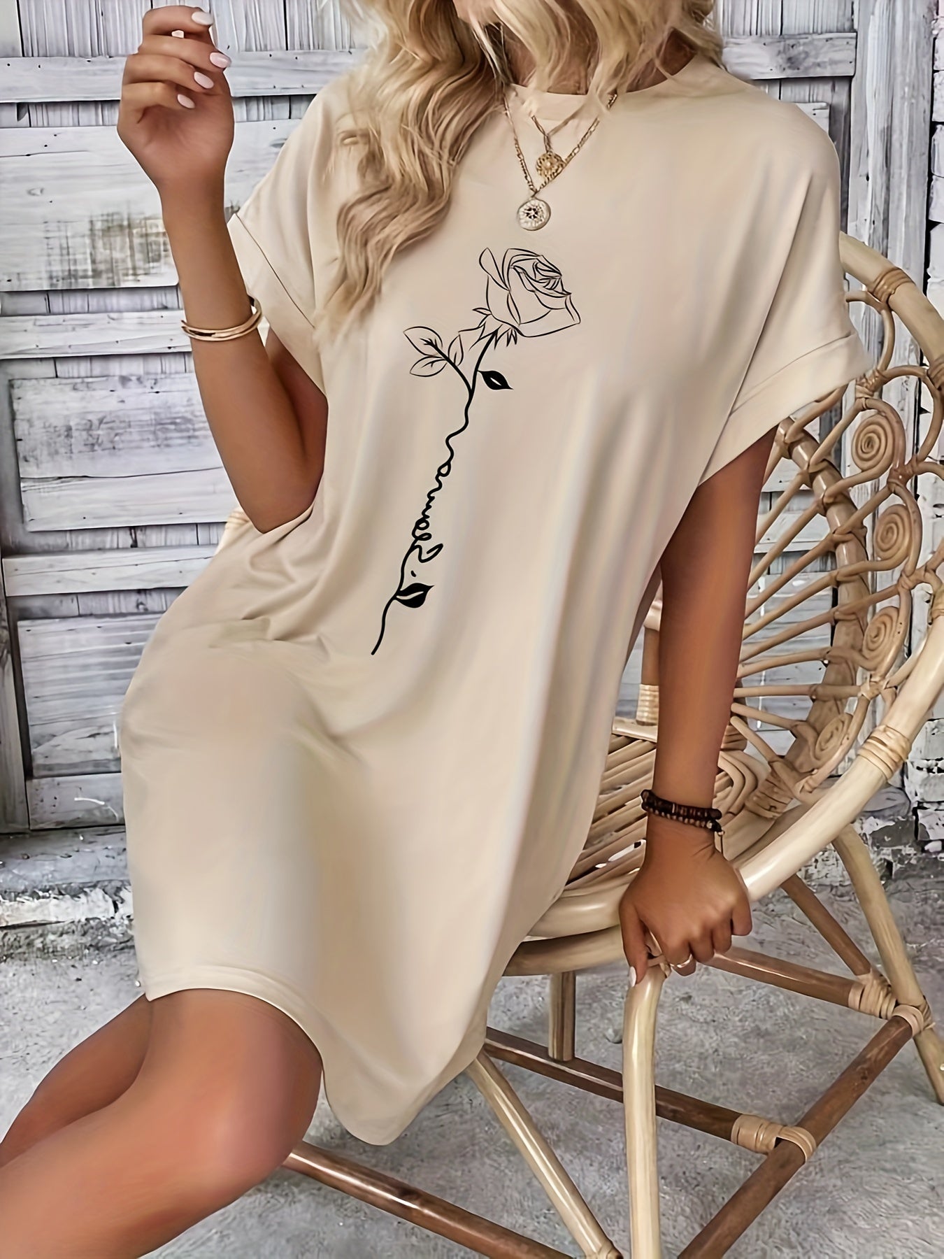 Breezy Floral Crew-Neck Dress - Lightweight & Comfortable for Everyday Spring/Summer Elegance, Women’s Fashion