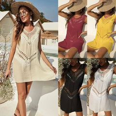 Ingvn - Beach Dress Tunic Cover Ups for Women Swimwear Pareo Up Outfits Swim Cover-ups Summer 2023 Women's White Knitted Dresses Sarong