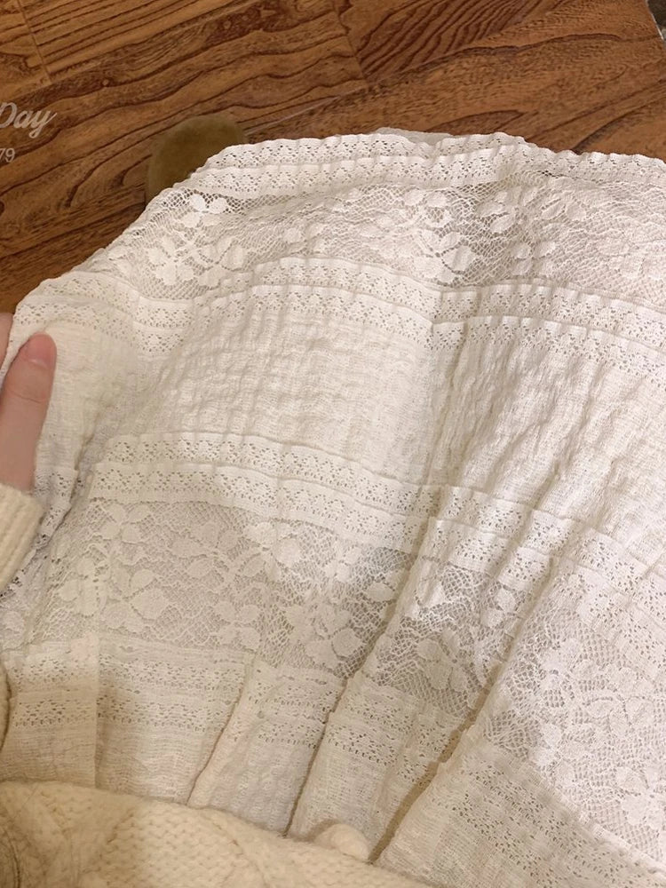 Thin Lace Half Skirt Women Summer Long Skirts Japanese Style Vintage Cake Skirts for Women Korean Fashion Faldas Largas