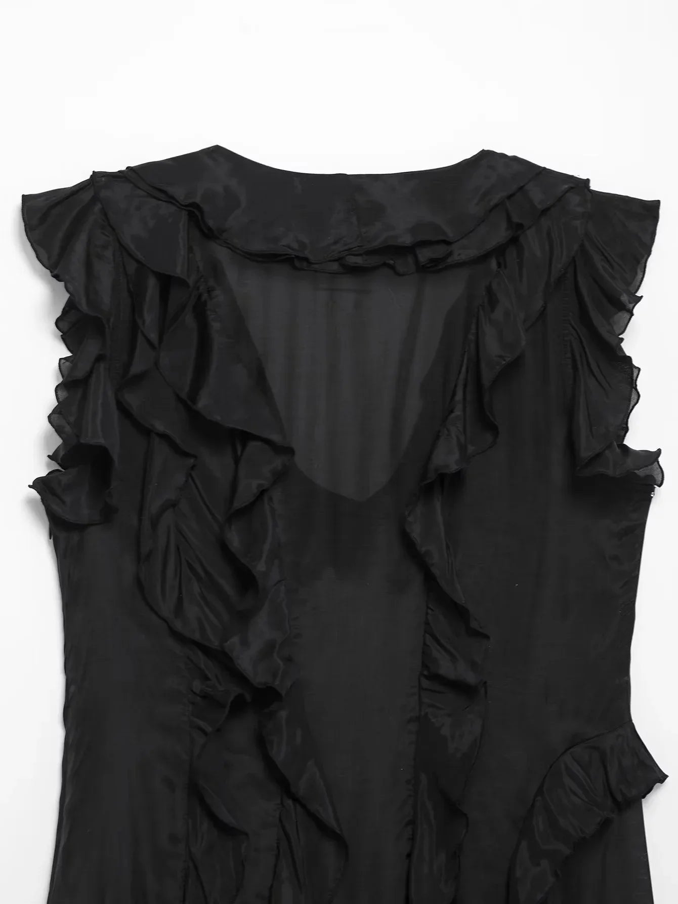 Summer Ruffles Midi Dress Women Elegant Sleeveless V-neck Solid Party Dresses Female 2025 Fashion Loose A-line Robes Vestidos