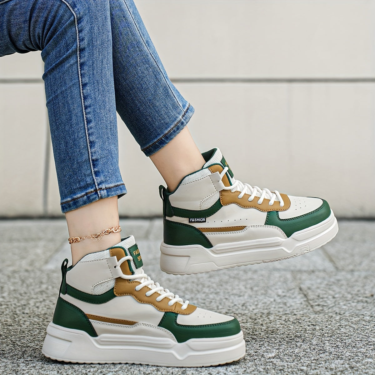 Lightweight Chunky Solid Color Sneakers, Comfortable Medium Tube Thick Soled Versatile Sports Shoes for Women