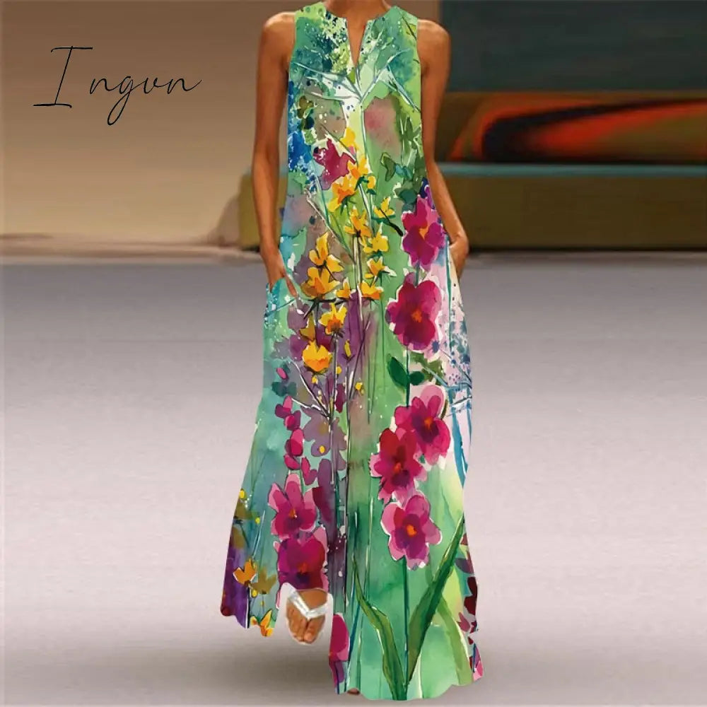 Ingvn - Summer Long Dress Elegant Robe Dress Party Sleeveless Dresses Women Casual Sundress Vintage Maxi Dresses For Women