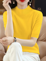Premium Soft Knit Womens Sweater - Chic Mock Neck, Short Sleeve Pullover - Stylish & Elegant Wardrobe Staple