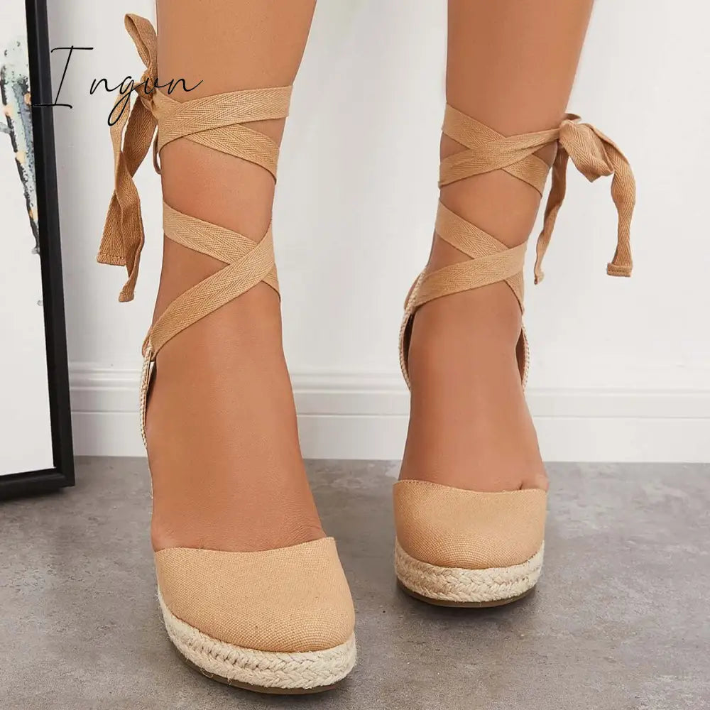 Ingvn - Lace up Espadrille Wedges Platform Heel Singback Sandals