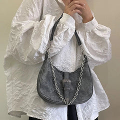 Ingvn  Retro Black Women's Small Shoulder Bag Fashion Half Moon Female Underarm Bag Chain Design Ladies Tote Purse Portable Handbag