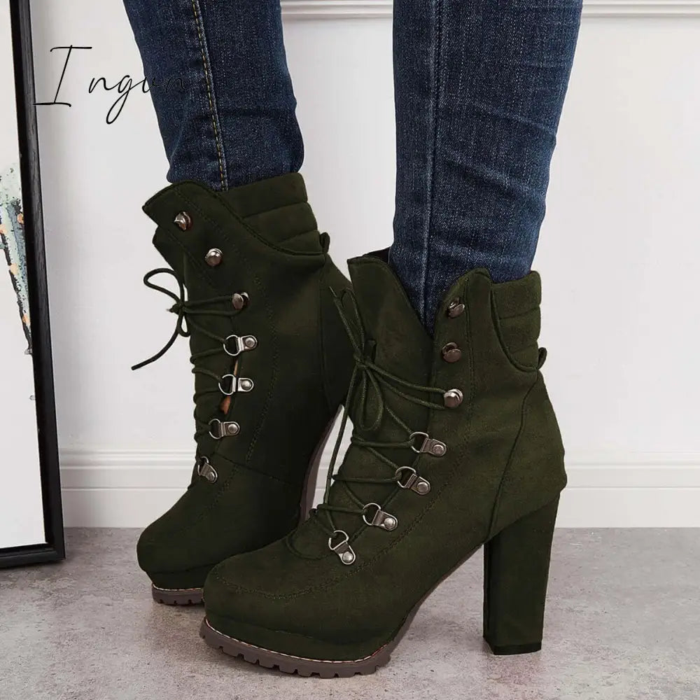 Ingvn - Non Slip Chunky Platform High Heel Boots