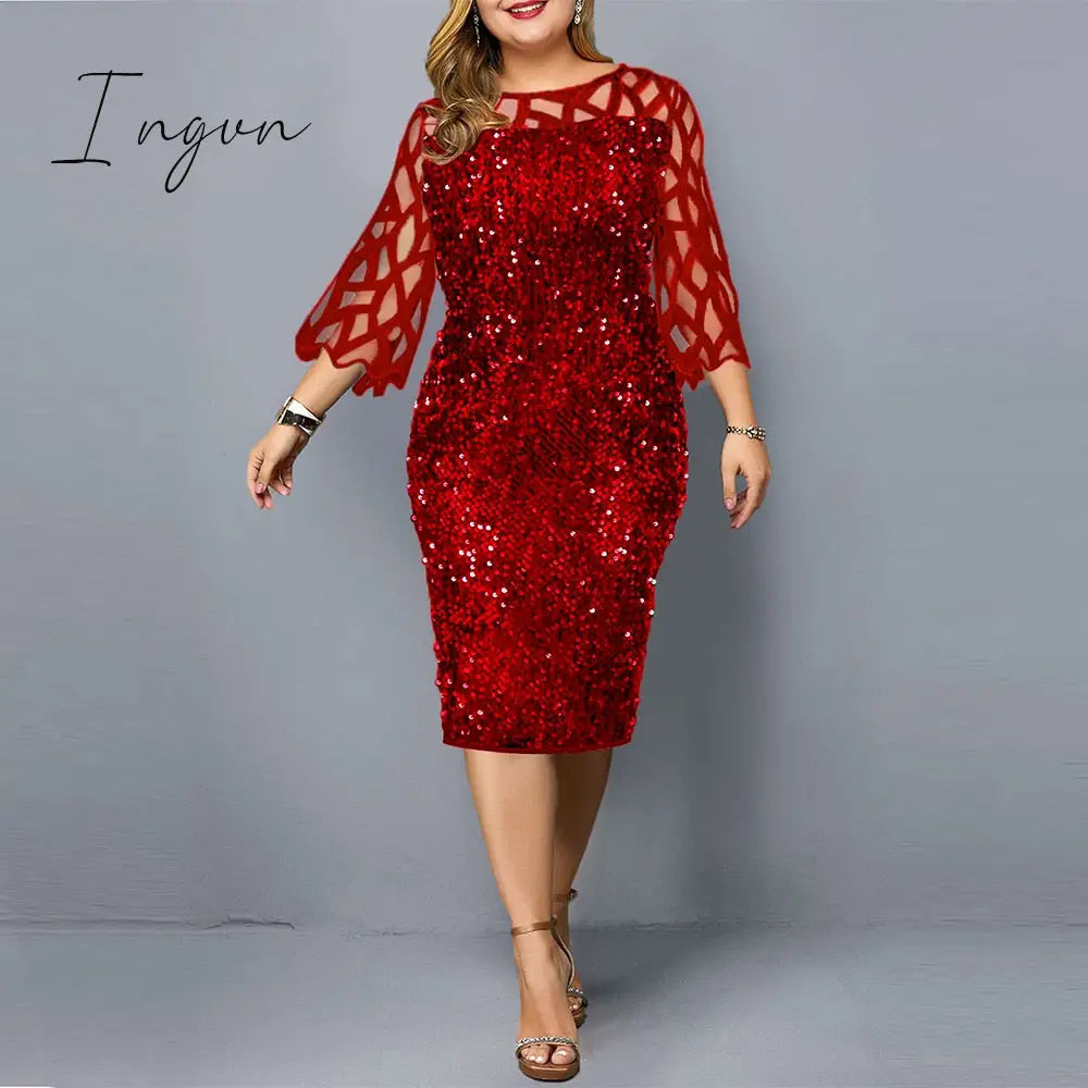 Ingvn - Party Dresses Plus Size Women's Summer Dress for Women Elegant Sequin Green Bodycon Dress Evening Wedding Outfits 4XL 5XL