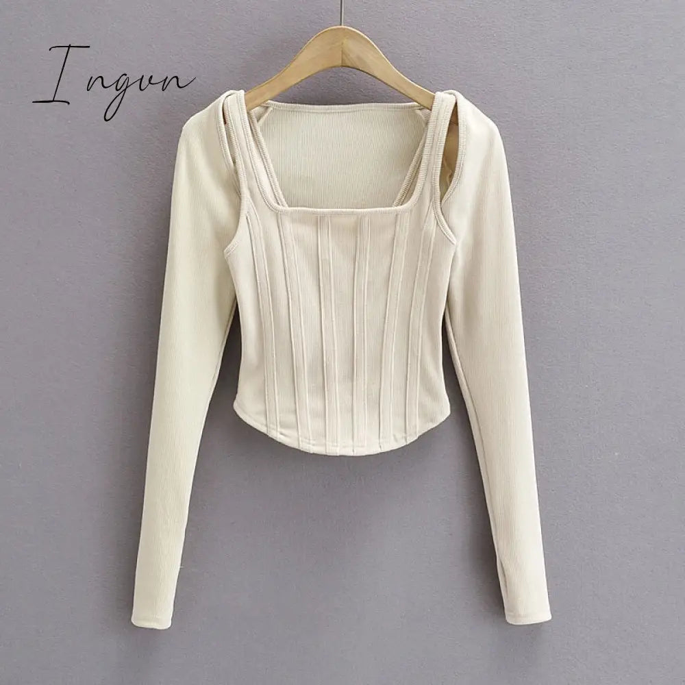 Ingvn - Sexy cropped tops women 2023 Summer knit tank top fish bone corset top white crop top ribbed cute black tops sets punk clothes