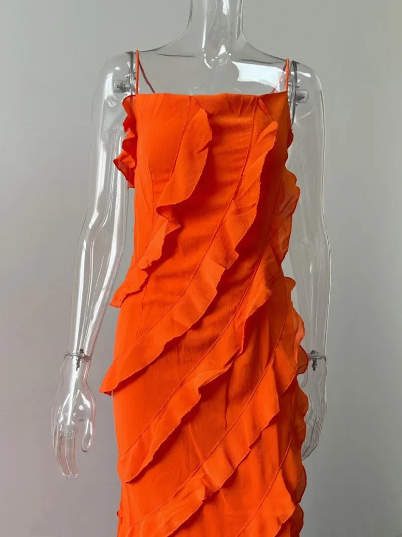 Ingvn  Elegant Pretty Women's Long Dresses  Summer Autumn Strapless High Waist Backless Ruffles Bandage Formal Evening Party Dress