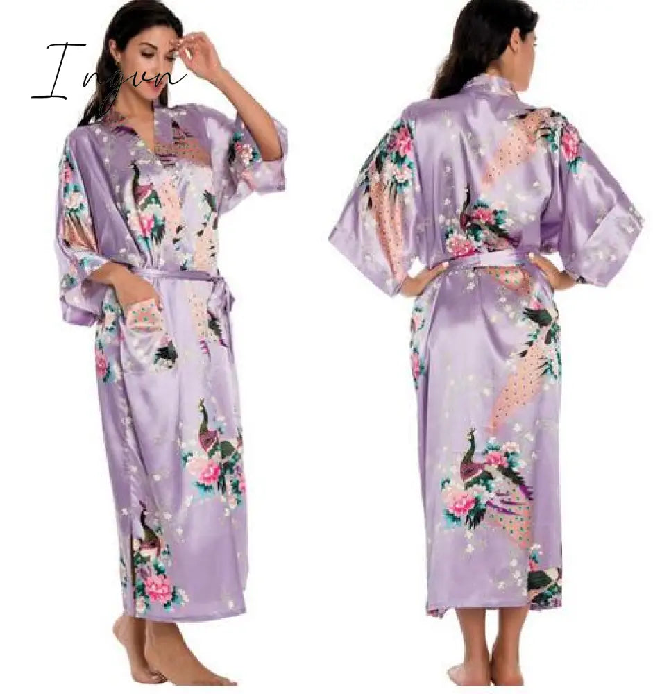 Ingvn - Silk Kimono Robe Bathrobe Women Satin Robe Silk Robes Night Sexy Robes Night Grow For Bridesmaid Summer Plus SizeS-XXXL