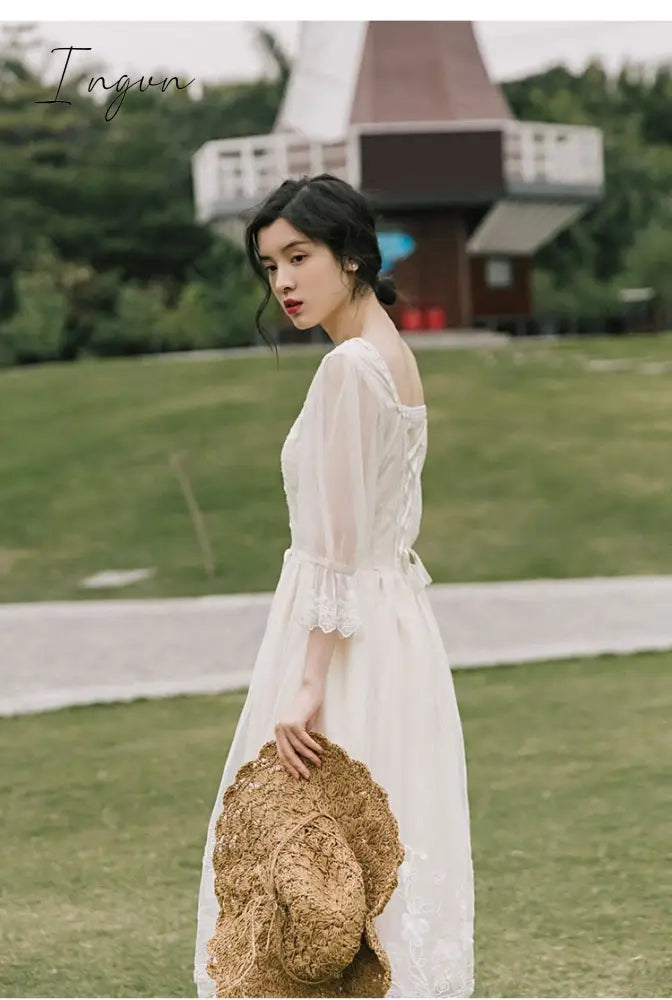 Ingvn - Vintage Retro Dress Women French Style Elegant Designer Fairy Dress Casual Slim Chiffon Party Dress  Autumn Women's Clothing