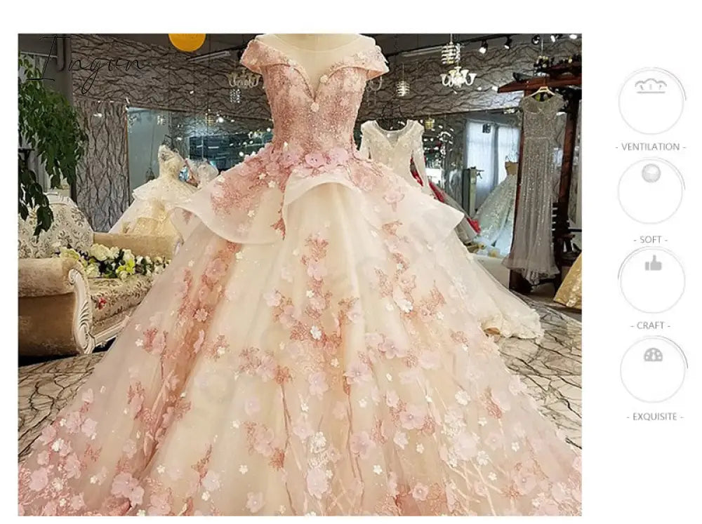Ingvn - Pink Princess Quinceanera Dress Appliques Beads 3D Flowers Prom Party Sweet 16 Ball Gown Vestidos De 15 Años