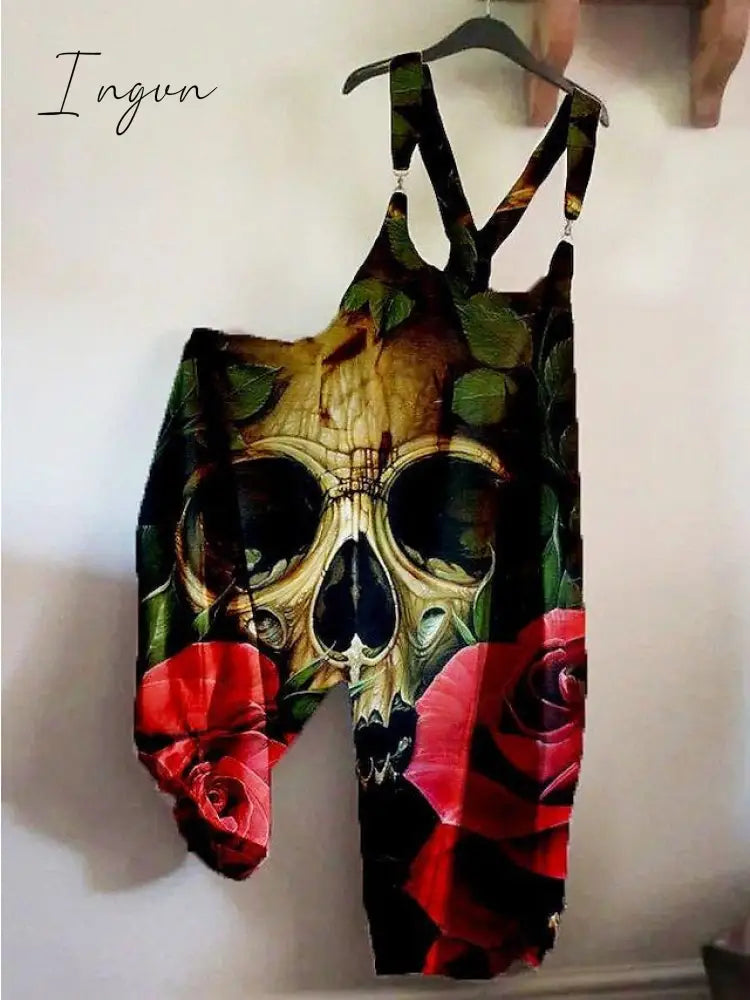 Ingvn - Women's Jumpsuits Bib Halloween Skeleton Casual Summer Print Halter Holiday Daily Vacation Loose Fit Sleeveless