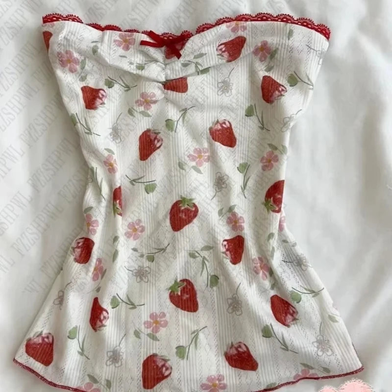 Y2k Crop Tops Vintage Clothes Aesthetic Print Basic Vest Summer Harajuku Sleeveless Slim 2000s Streetwear Goth Cami Emo Girl