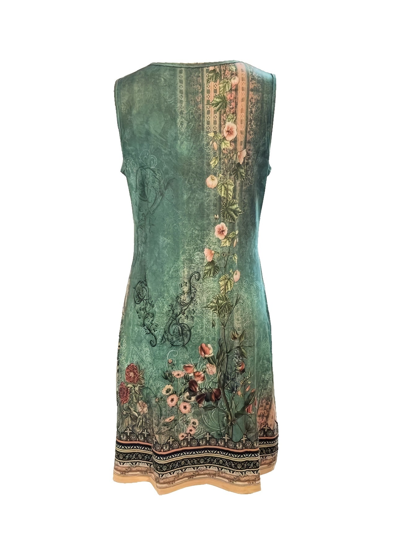Elegant Floral Notched Vest Dress for Women – Machine Washable, Stretch Fit, Multi-Seasonal Sleeveless Apparel with Button