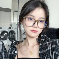 INGVN  Korean Tea Square Glasses Frame Women Lovely Ins No Makeup Plain Glasses Men Eyewear Cute Decorative Computer Glasses