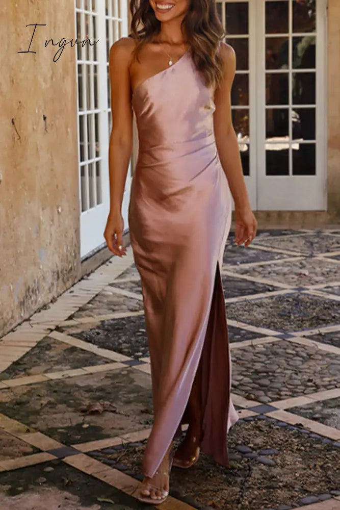 Ingvn - Sexy Solid Backless High Opening Oblique Collar Dresses