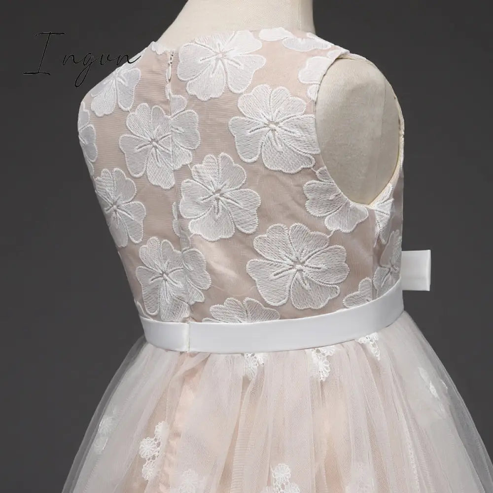 Ingvn - Red Girl Lace Embroidery Christmas Birthday Party Dress Flower Wedding Gown Formal Kids Dresses For Girls Teen Clothes 6 14 Yrs