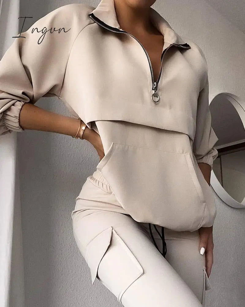 Ingvn - Two Piece Set Tracksuit Women Festival Clothing Fall Winter Top+Pant Sweat Suits Zipper 2 Piece Outfits Matching Sets