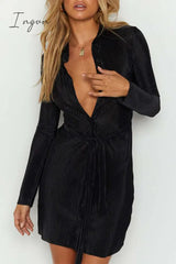 Ingvn - Sexy Solid Buttons Turndown Collar Shirt Dress Dresses
