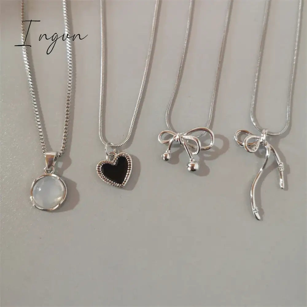 Fashion Silver Color Elegant Bowknot Heart Pendant Necklace Clavicle Chain Fine Aesthetic Jewelry For Wedding Party Women Gifts