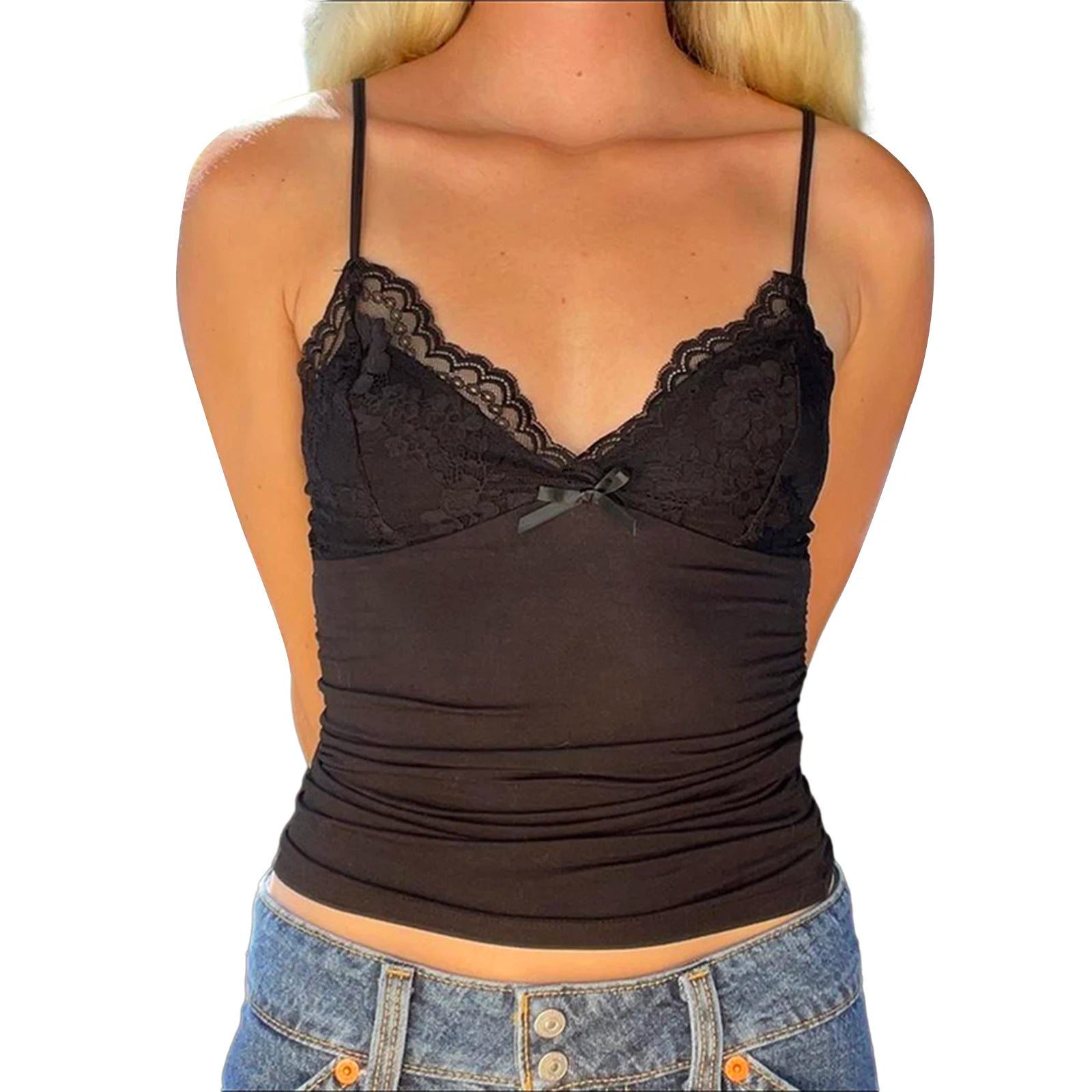 Women's Lace Cami Tops Spaghetti Strap V Neck Camisole Basic Tank Tops Summer Vest Retro Casual