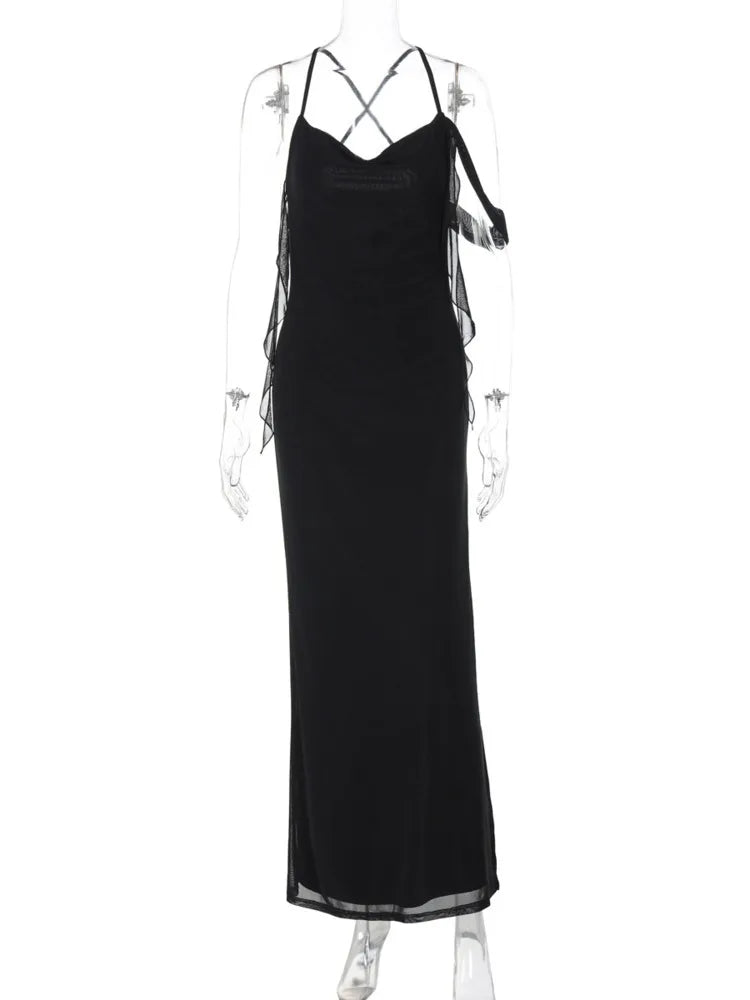 Spaghetti Strap Backless Sexy Maxi Dress Women Gown Summer Fashion Off-shoulder Draped Bodycon Club Party Long Dress
