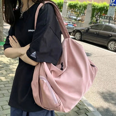 Ingvn  Korean High-capacity Simple Solid Messenger Bags Japanese Students Grunge Tote Bag Men Women Y2k All Match Crossbody Handbags