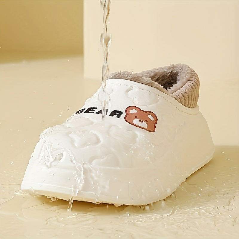 Cozy Winter Bear Slippers - Cute Cartoon Waterproof, Plush Lined EVA, Indoor/Outdoor Comfort