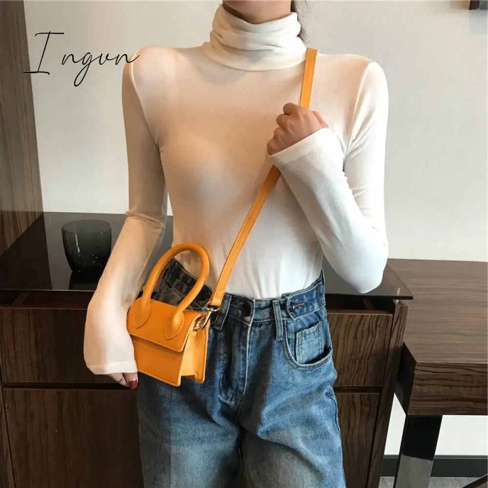 Ingvn - harajuku Solid Bottoming t Shirt Women Spring Autumn Tee Shirts Korean Turtleneck Slim Long Sleeve Black White T-shirts 90s tops