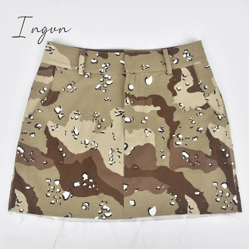 Ingvn - Womens Fashion Trendy Camouflage Mini Skirts for Women Korean Fashion Pockets Zipper Bottoms Harajuku Streetwear Y2k Vintage Clothes