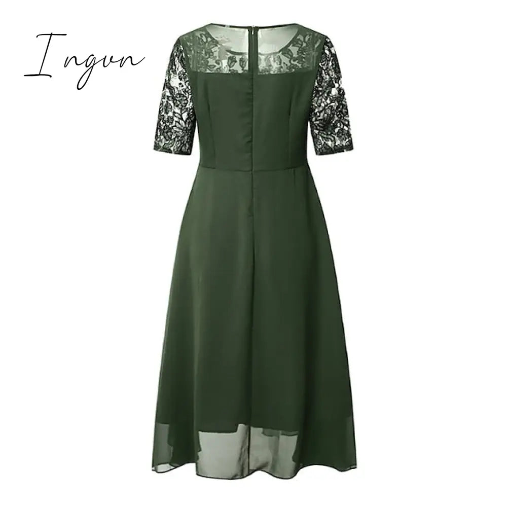 Ingvn - Women‘s Cocktail Party Dress Lace Dress Midi Dress Green Blue Purple Half Sleeve Floral Embroidery Lace Summer Spring Crew Neck Elegant Classic Wedding Guest 2023 S M L XL XXL 3XL