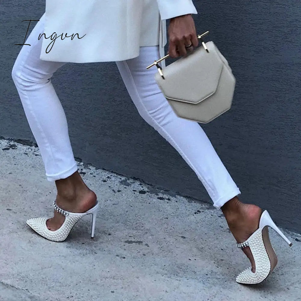 Ingvn - Chic Women Pearl Detailed High Heels